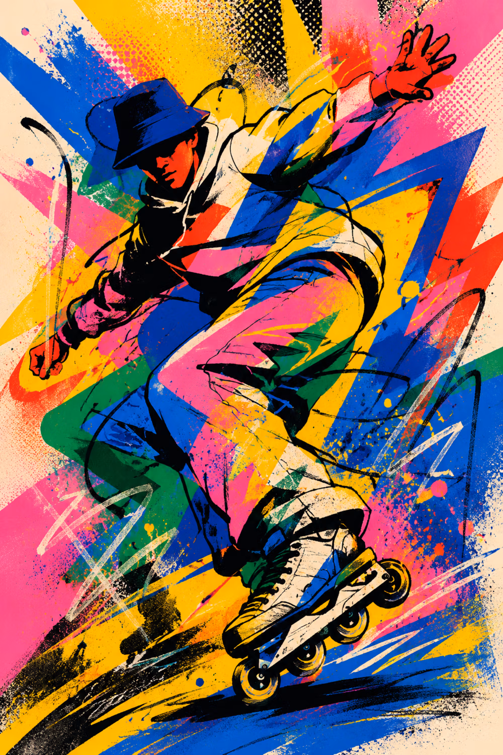 04_roller_skater_street_art Freestyle skater - Metalický obraz – Obrázok 1